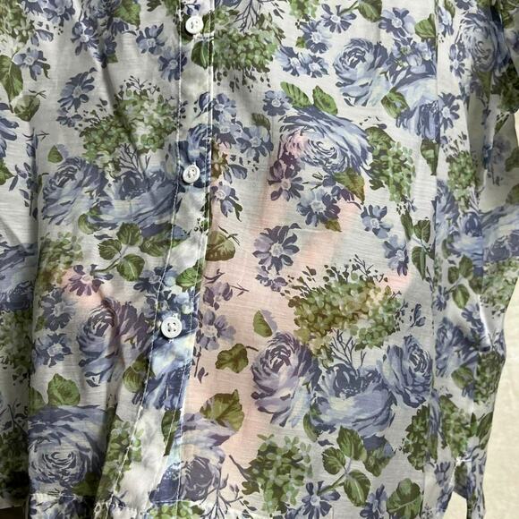 Levi's Spring Floral Blouse Women's XL Pale Blue Green Sheer Pastel White Easter - Picture 6 of 9